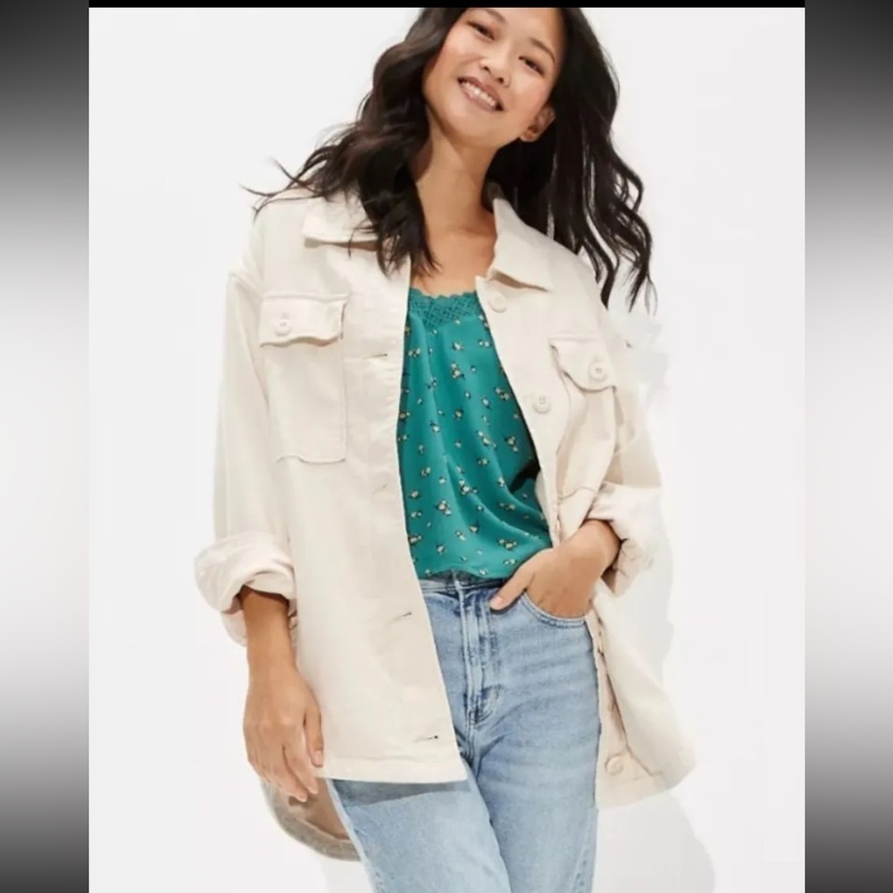 American Eagle Outfitters Cream Military Shacket Shirt Jacket Size XL NWT